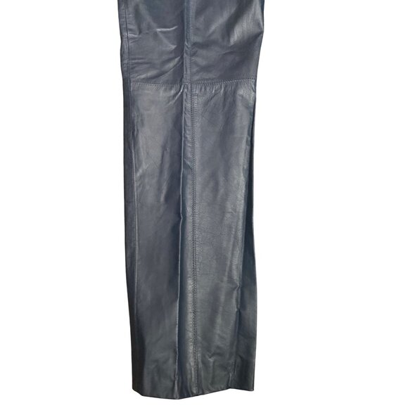 Vintage 80s Navy Blue Leather High Waist Pleated Tapered Pants Korea Sz 4 - Picture 13 of 15